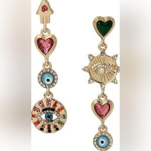 Betsey Johnson Multicolor Heart & Evil Eye Drop Earrings